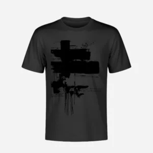 Musta Shadow t-paita graafisella kuvalla.