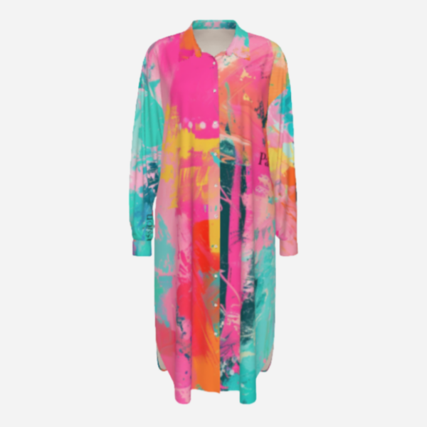 Colourful Ardor shirt dress. Long sleeves. Artistic look.