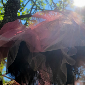 Layered tulle skirt in a summer landscape.